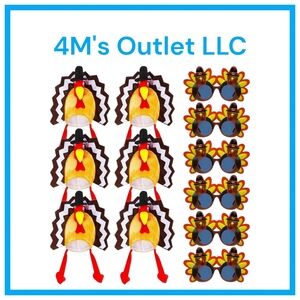 Festive Turkey Party Hats and Glasses Set - 6 Hats And 6 Glasses